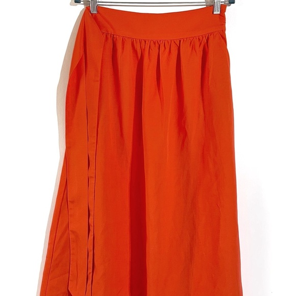 Piombo Linen Bright Orange Midi Skirt With attached Belt Size 6 Side Pocket NWT - Picture 4 of 12